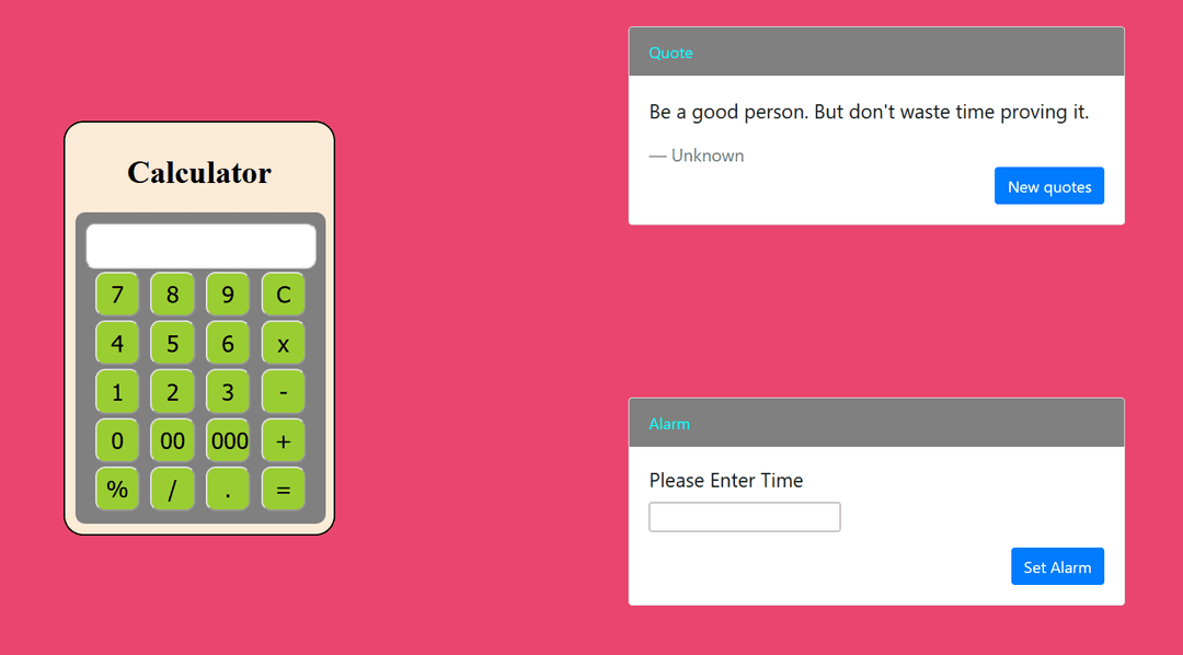 Quotes, Alarm and Js Calculator